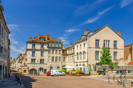 Besancon, France, July 10, 2024: Maison natale des frÃ¨res LumiÃ¨re House of Lumiere Brothers on Place Victor-Hugo square in La boucle de BesanÃ§on city historic center Besancon old town center villeのeditorial素材