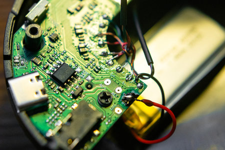 Close Up of Electronic Circuit Board Inside Wireless Headphones
