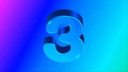 Digital number 3, 3D - illustration set against a backdrop of spectacular orange, purple and blue colors. For your works, illustrations and projects.の写真素材