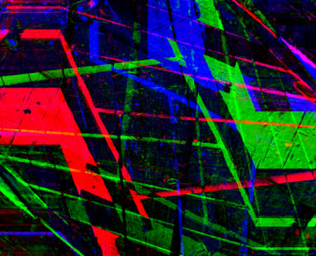 Art background in a combination of striking stripes and inserts in red, orange, blue, light blue, green and black. Illustration for your art projects, wallpapers and works.の写真素材