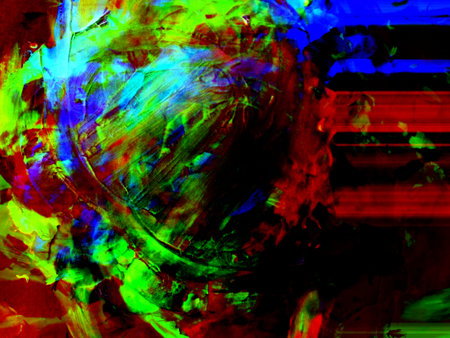 Abstract background of red, orange, yellow, green, blue, violet, with a spectacular rhythm of dark and raw inserts. Surreal image in a modern style. For your wallpapers, art projects and works.の写真素材