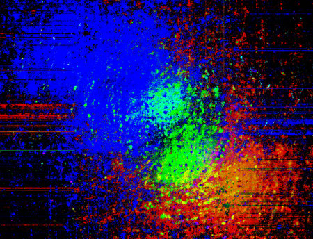 An abstract, dynamical image of all the colors of the rainbow, with a spectacular combination of red...