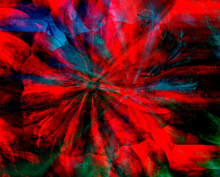 Abstract background of red, orange, yellow, green, blue, violet, with a spectacular rhythm of dark and raw inserts. Surreal image in a modern style. For your wallpapers, art projects and works.の写真素材