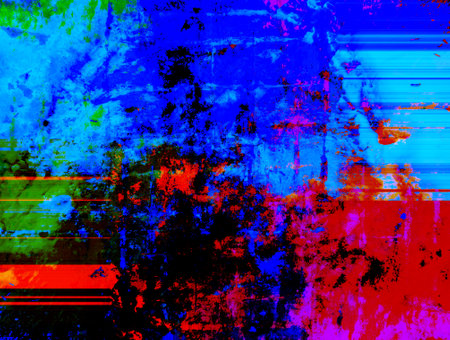 Abstract volumetric background with a spectacular combination of red, blue, yellow, green and black,...
