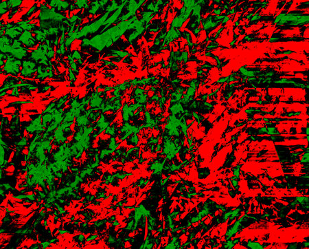 Abstract background in red and green with a spectacular rhythm and inserts. Surreal image in a modern style. For your wallpapers, art projects and artworks.の写真素材