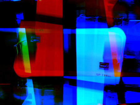 Abstract background in red, green and blue, with a spectacular rhythm and inserts. A surreal image...