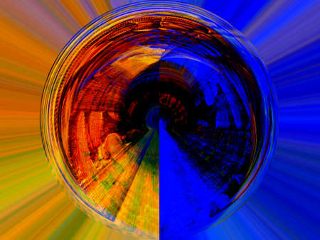 Abstract volumetric background with a spectacular combination of red, blue, yellow and green, with...