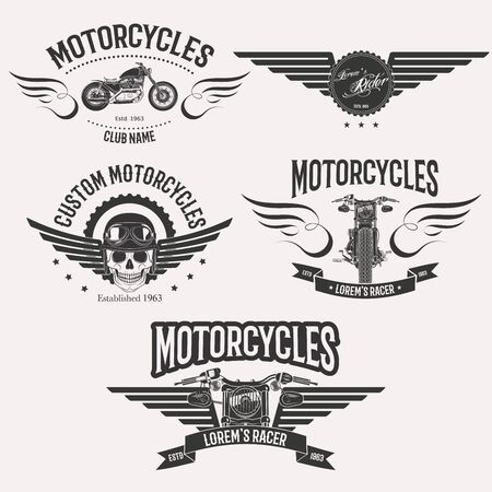 Vintage custom motorcycle racer stars set isolated on white backgroundのイラスト素材
