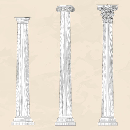 Classical ellinic architectural order set on beige marble backgroundのイラスト素材