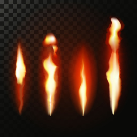 Set of realistic gradient mesh fire flames from DMX fire machine on transparent backgroundのイラスト素材