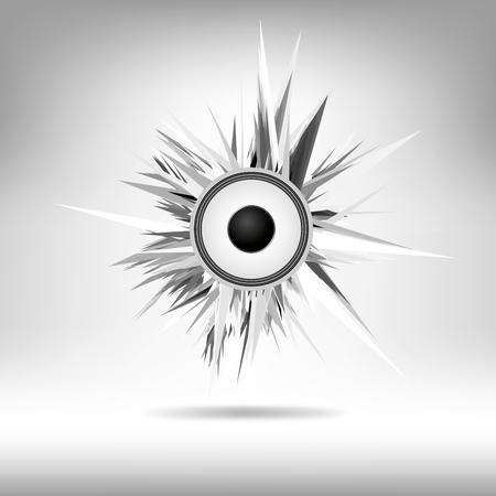 Isolated speaker with abstract geometric sound waves on grey backgroundのイラスト素材