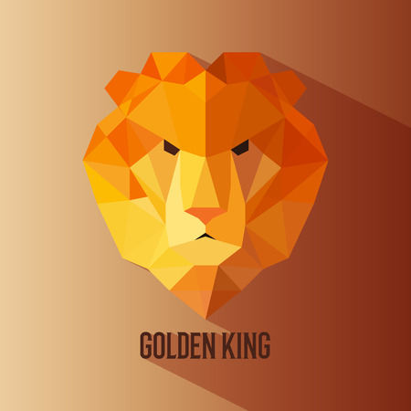 Geometric vector animal lion head golden king colored logotypeのイラスト素材