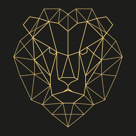 Lion head geometric lines silhouette isolated on black background vintage design elementのイラスト素材