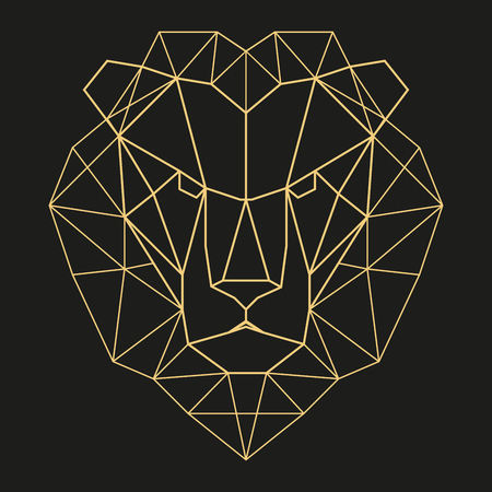 Lion head geometric lines silhouette isolated on black background vintage design elementのイラスト素材