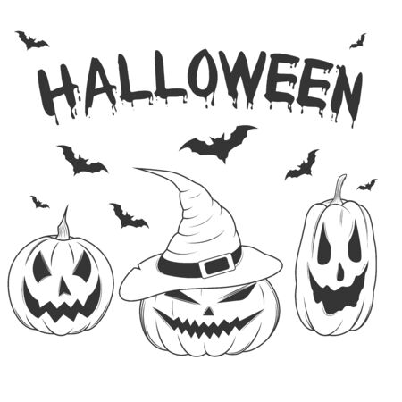 Monochrome graphics halloween pumpkin setのイラスト素材