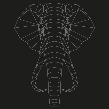 Elephant head geometric lines silhouette isolated on black background vintage design elementのイラスト素材