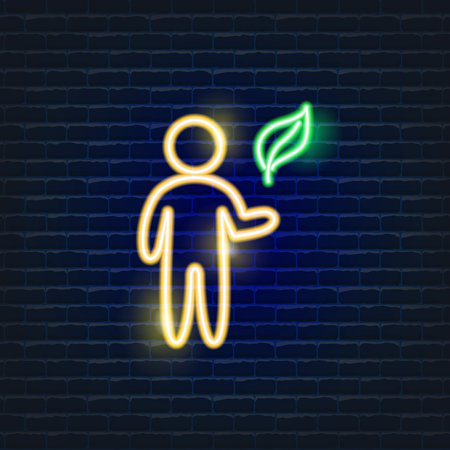 Human and leaf neon icon. Ecology Vector trendy colored symbols. Eco friendly concept. Glowing illustration sign for designのイラスト素材