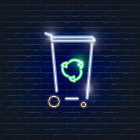 Trash can sorting neon icon. Ecology Vector trendy colored symbols. Eco friendly concept. Glowing illustration sign for designのイラスト素材