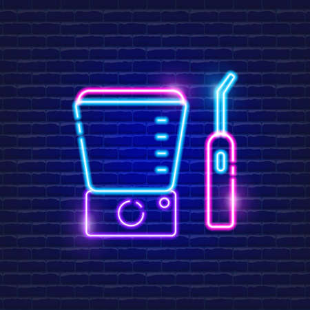 Dental oral irrigator neon icon. Sign for dentistry clinic. Orthodontics conceptのイラスト素材