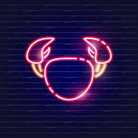 Crab neon icon. Glowing Vector illustration icon for mobile, web, and menu design. Seafood conceptのイラスト素材