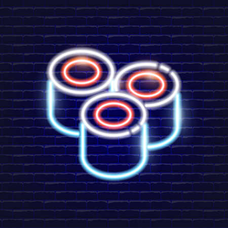Sushi neon icon. Glowing Vector illustration icon for mobile, web and menu design. Street Food concept.のイラスト素材