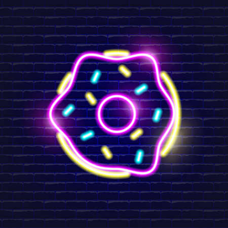 Donut neon icon. Glowing Vector illustration icon for mobile, web and menu design. Sweet concept.のイラスト素材