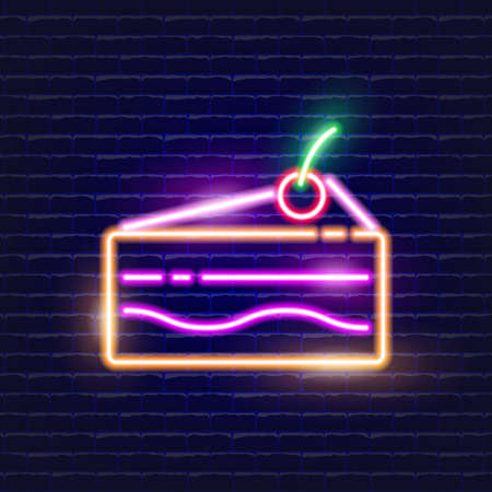 Cake neon icon. Glowing Vector illustration icon for mobile, web and menu design. Sweet concept.のイラスト素材
