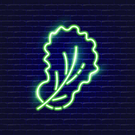 Lettuce leaf neon icon. Glowing Vector illustration icon for mobile, web and menu design. Food concept.のイラスト素材