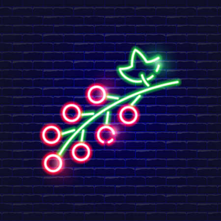 Red currant neon icon. Glowing Vector illustration icon for mobile, web and menu design. Food concept.のイラスト素材