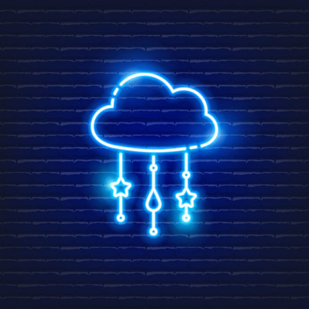 Baby hanging toy neon icon. Glowing Vector illustration Baby crib mobile of child signs for design. Children conceptのイラスト素材