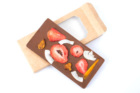 Natural Handmade Chocolate Isolated on White Background. Vegetarian sweets. Sweets concept