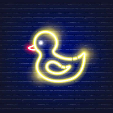 Baby duck for swimming neon icon. Glowing Vector illustration of child signs for design. Children conceptのイラスト素材