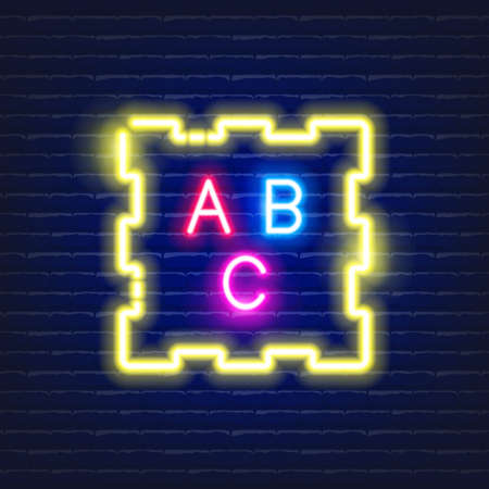 Baby ABC puzzle neon icon. Glowing Vector illustration of child signs for design. Children conceptのイラスト素材