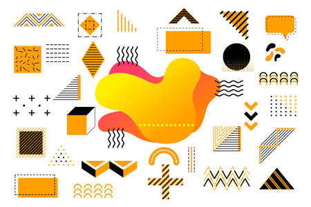 Memphis geometric yellow elements for design. Vector illustration for web, sale, posters,...