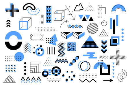 Memphis geometric blue elements for design. Vector illustration for web, sale, posters, advertising, template, promotionのイラスト素材