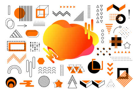 Memphis geometric yellow elements for design. Vector illustration with copy space for web, sale, posters, advertising, template, promotionのイラスト素材