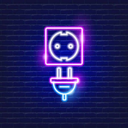 Electrical plug and socket neon icon. Electricity concept. Vector illustration for designのイラスト素材