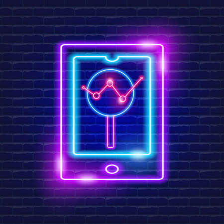 Mobile Tablet with graph neon icon. Vector illustration for design website, advertising, promotion, banner. Business and technology conceptのイラスト素材