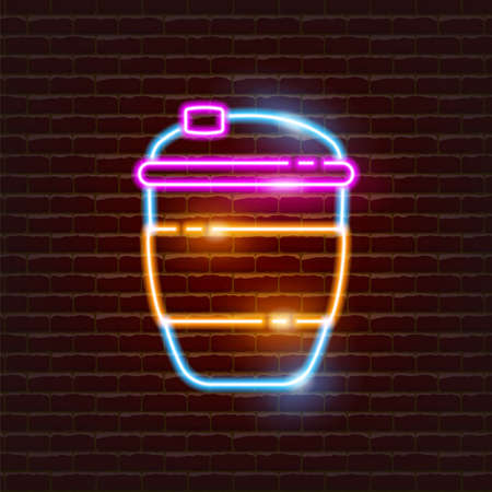 Reusable glass cup neon icon. Eco friendly style. Zero waste conceptのイラスト素材