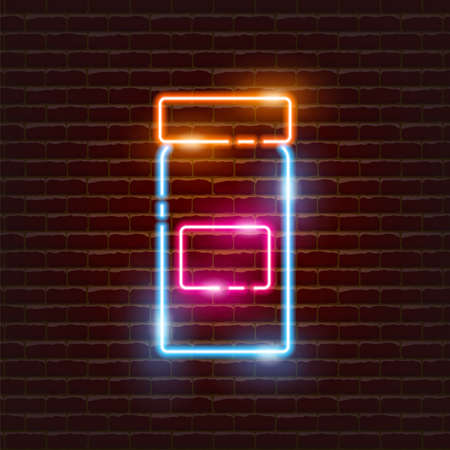 Reusable glass bottle neon icon. Eco friendly style. Zero waste conceptのイラスト素材