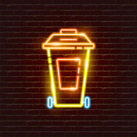 Waste sorting container neon icon. Eco friendly hygiene products. Zero waste conceptのイラスト素材