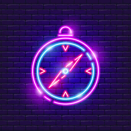 Compass neon icon. Vector illustration for the design of advertising, website, promotion, banner, brochure, flyer. Concept of Hike, travel campingのイラスト素材