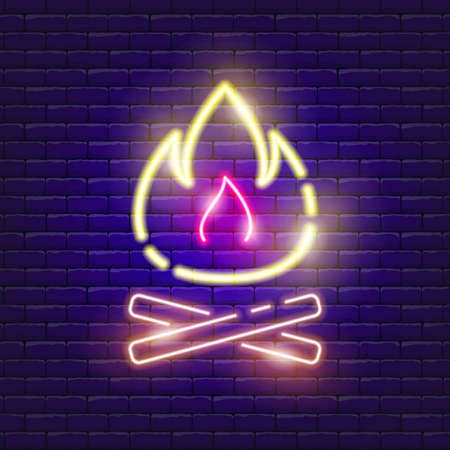Bonfire neon icon. Vector illustration for the design of advertising, website, promotion, banner, brochure, flyer. Concept of Hike, travel campingのイラスト素材