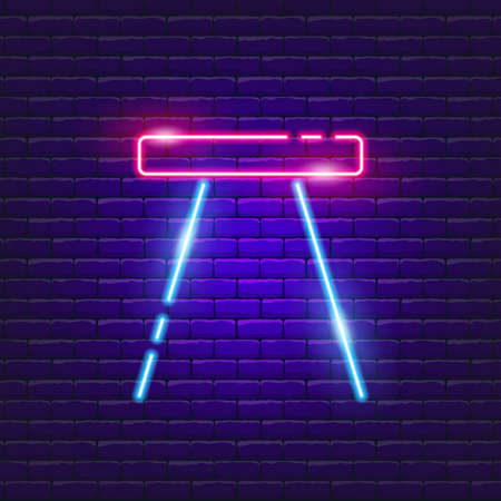 Stool neon sign. Vector illustration for the design of advertising, catalog, banner, signboard. Furniture conceptのイラスト素材