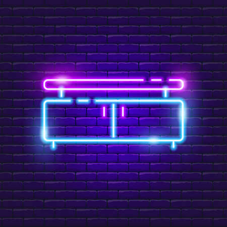TV table neon sign. Vector illustration for the design of advertising, catalog, banner, signboard. Furniture conceptのイラスト素材