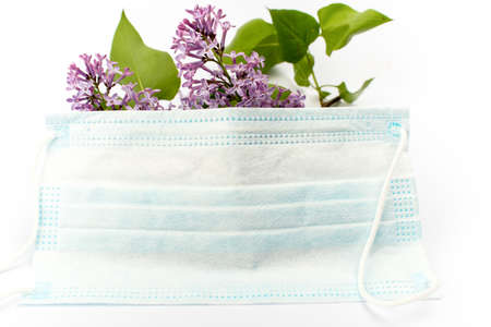 Medical mask with flowers. Health concept.
