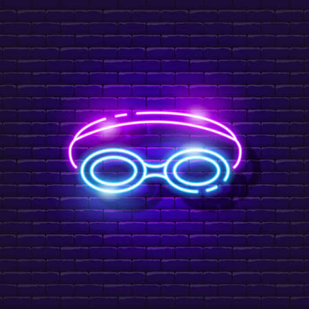 Swimming goggles neon icon. Vector illustration for design. Sports concept. Swimming, pool signのイラスト素材