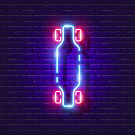 Longboard neon icon. Vector illustration for design. Street sport concept. Skateboarding signのイラスト素材