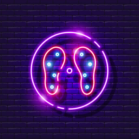 Fitness disc for waist neon icon. Training disc for the press. Slimming at home. Sports concept. Vector illustration for designのイラスト素材