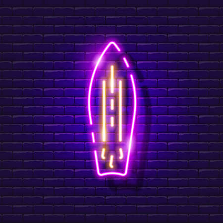 Surfing neon icon. Vector illustration for design. Glowing surfboard sign. Extreme sport sport conceptのイラスト素材